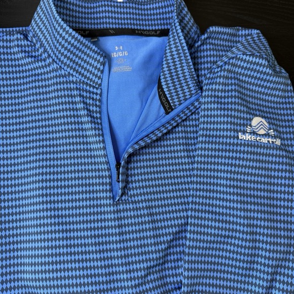Under Armor Mens L Golf Loose Quarter Zip Pullover Lake Carroll Club Blue - Picture 1 of 7